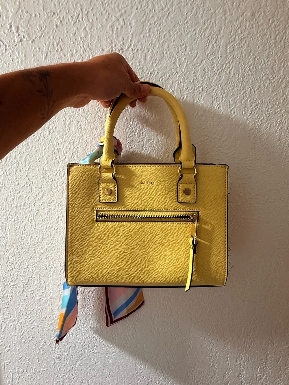 ALDO Yellow Saffiano Structured Satchel with Top Handles